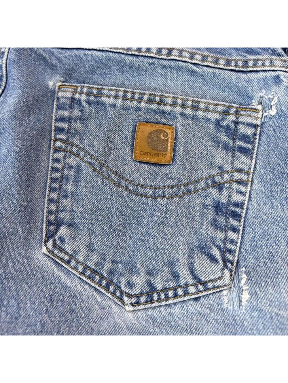 Carhartt Light Blue Denim Jeans 36x34 Leather Patch, Workwear, Utility, Relaxed